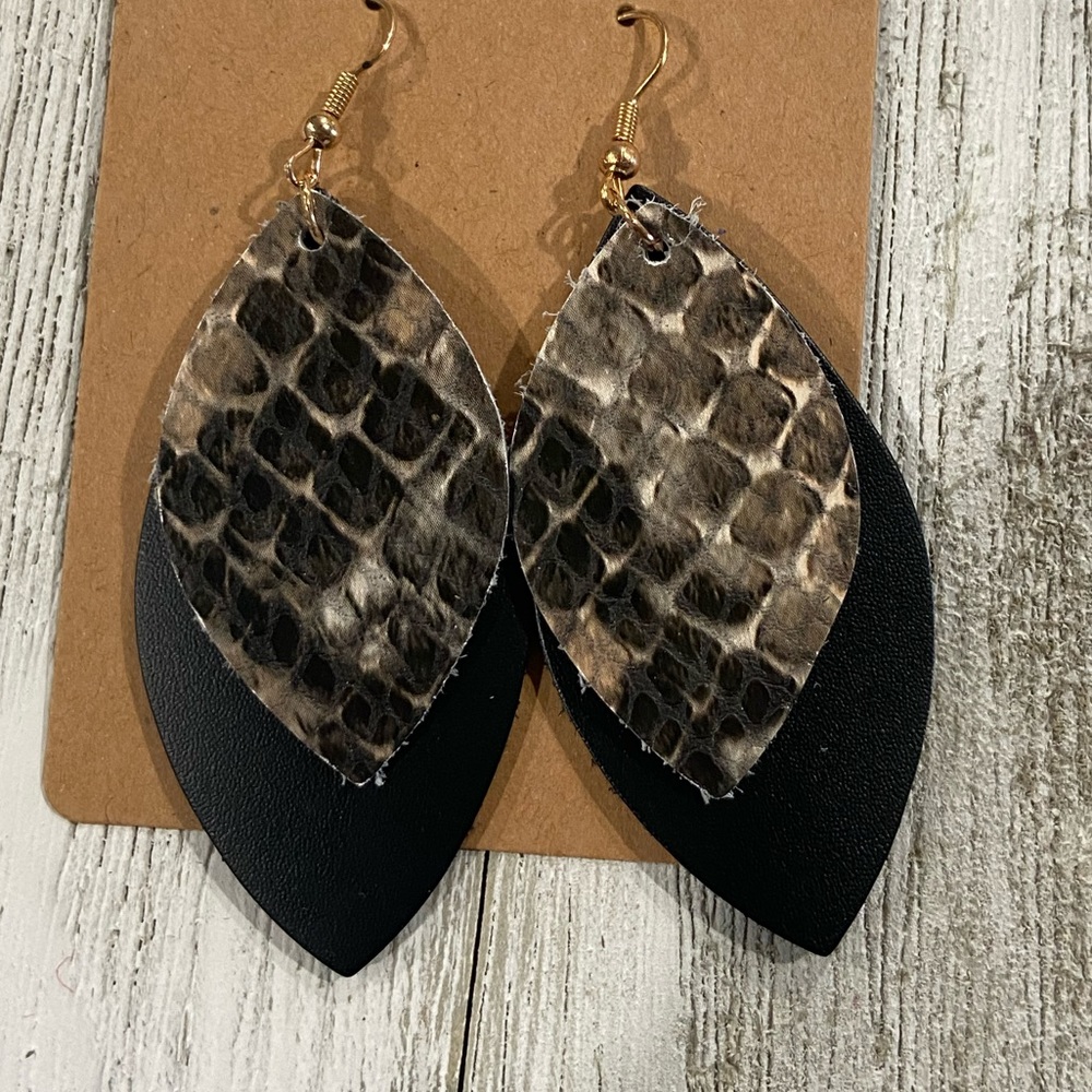 Faux leather snakeskin earrings